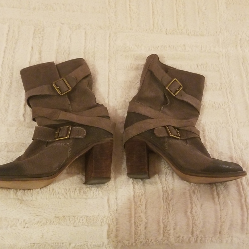 Jeffrey Campbell slouchy gray-brown booties